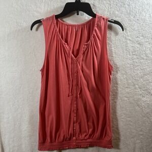 Ann Taylor LOFT  Pink Coral Sleeveless Pullover Tie Front V- Neck Top Size Small